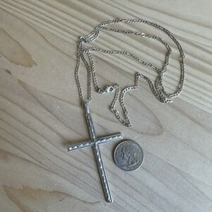 VTG Pendant Necklace 30" Christian Cross Southwestern 925 Sterling 12.6g Signed